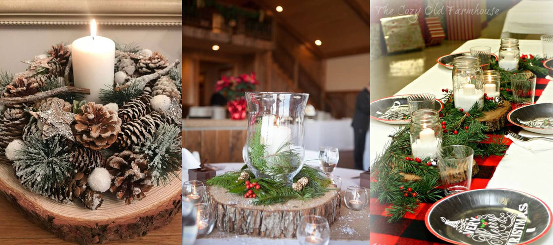 DIY Rustic Holiday / Christmas Table Decor with Wood Cookies